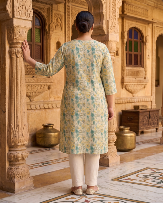 Vasundhara Ivory Floral Kurti