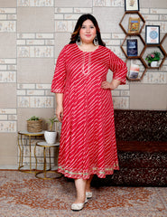 Plus Size Red Cotton Blend Lahariya Print Gown (B29-Red)