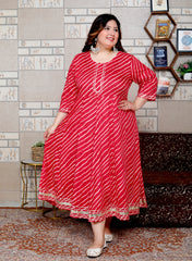 Plus Size Red Cotton Blend Lahariya Print Gown (B29-Red)