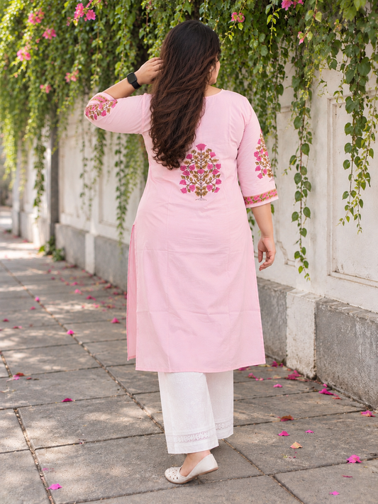Blush Pink Tree of Life Pooja Kurta