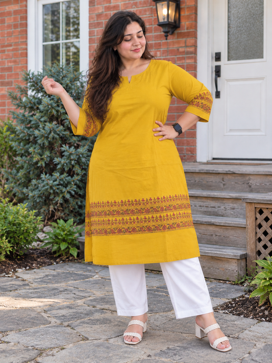 Haldi Yellow Floral Border Utsav Kurta