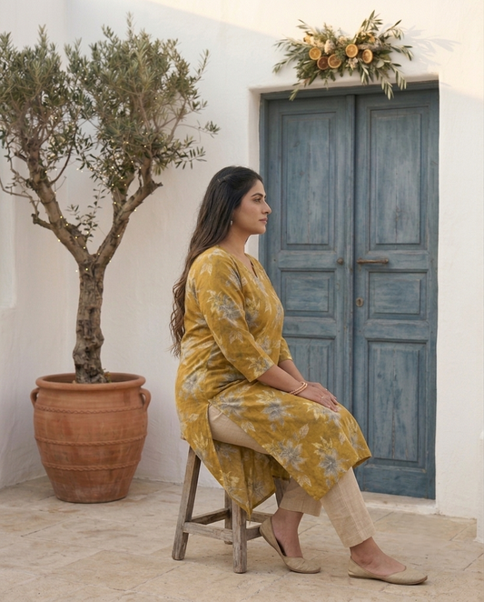 Haldi Floral Kurti