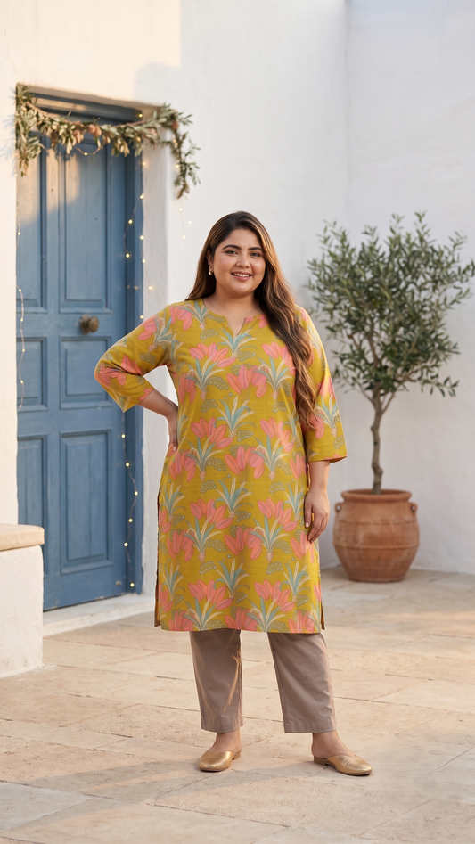 Basanti Floral Kurti
