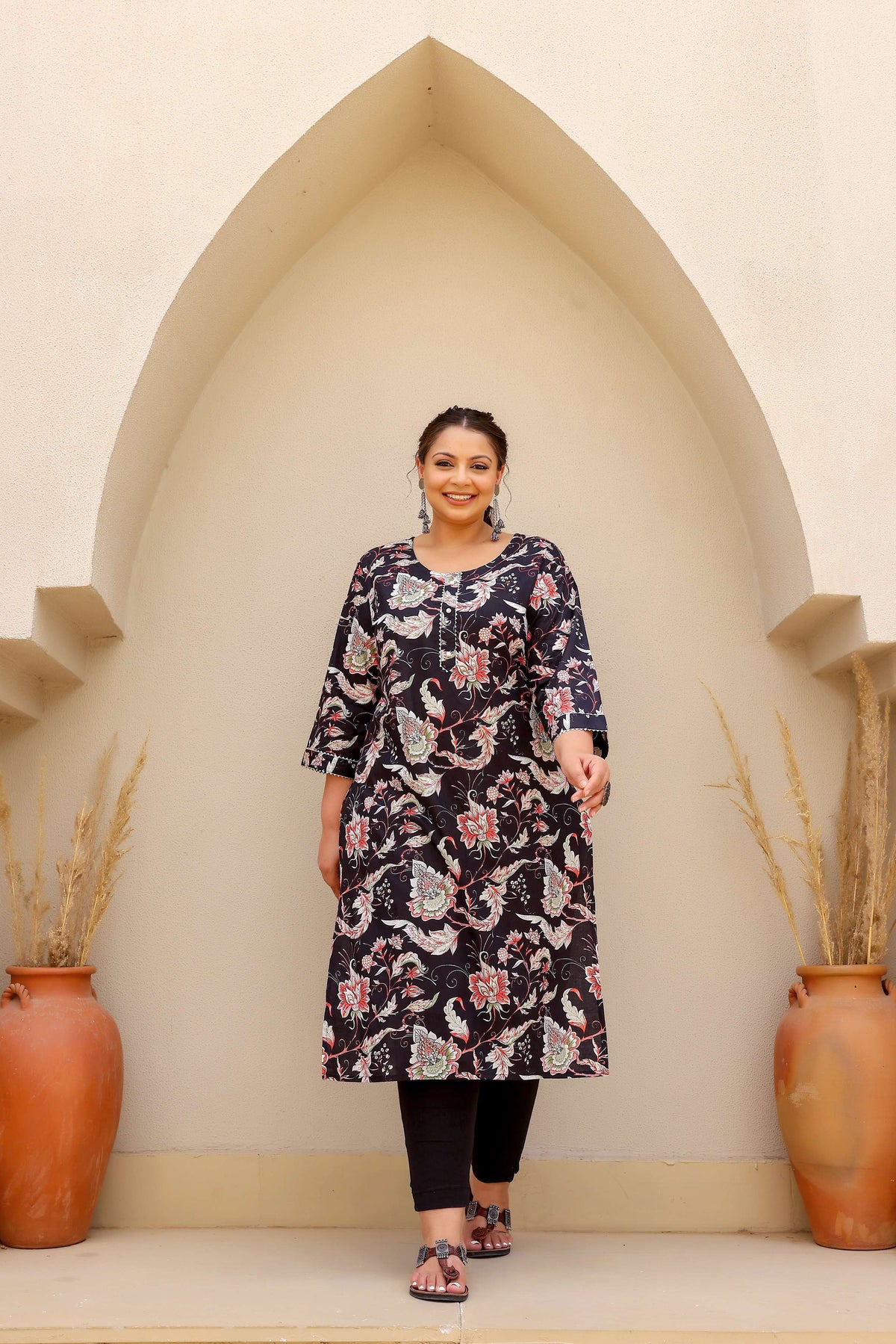 Elegant Big Size Cotton Kurti – Daily Wear with 3/4 Sleeves