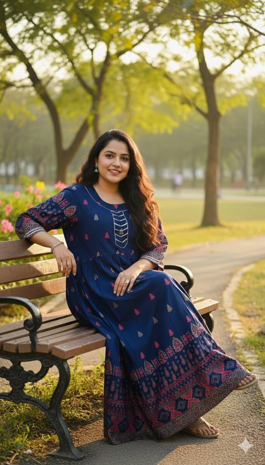 Plus Size Cotton Blend Printed Gown
