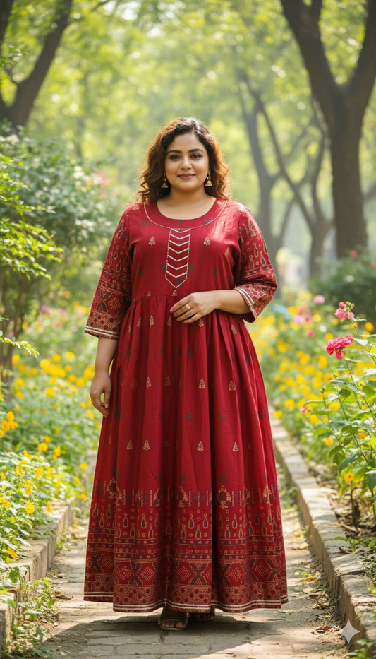 Plus Size Cotton Blend Printed Gown