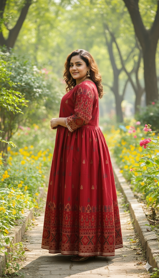 Plus Size Cotton Blend Printed Gown