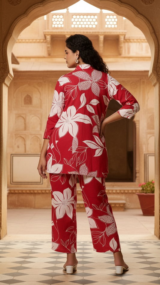 Plus Size Scarlet Floral Shirt & Pant Co-ord