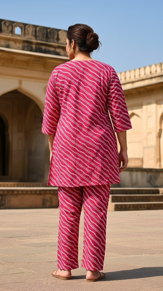 Plus Size Pink Printed Cotton Co-ord Set – Comfortable Everyday Wear for Women