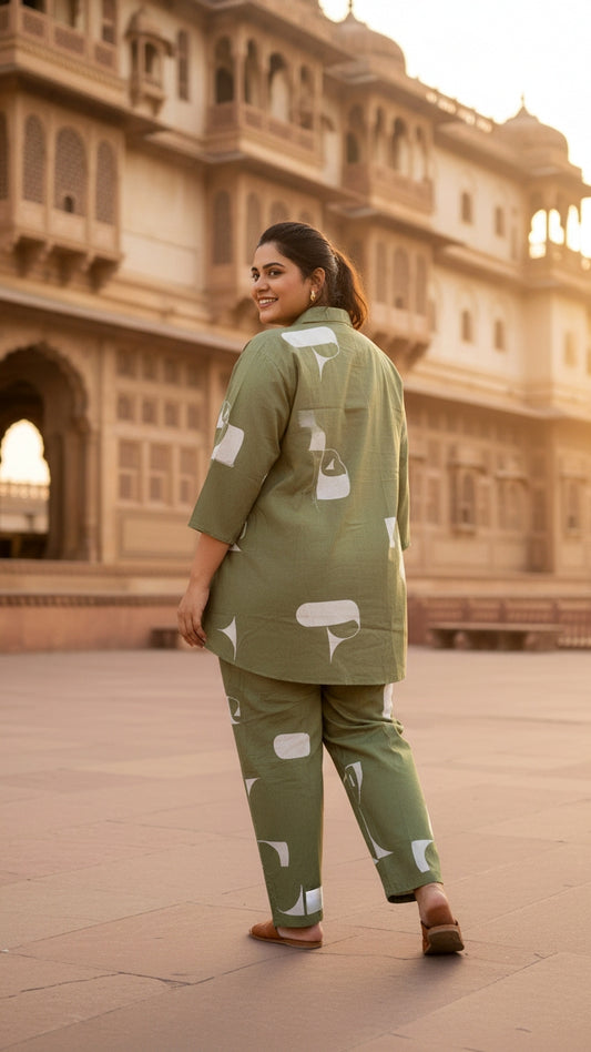 Plus Size Green Cotton Co-ord Set – Comfortable Everyday Wear for Women