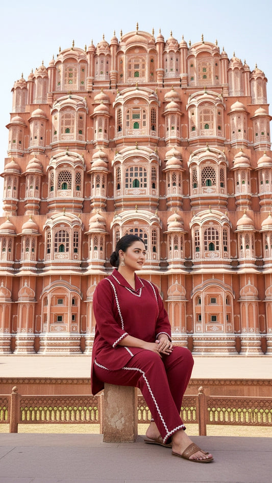 Plus Size Solid Red Cotton Co-ord Set – Comfortable Everyday Wear for Women