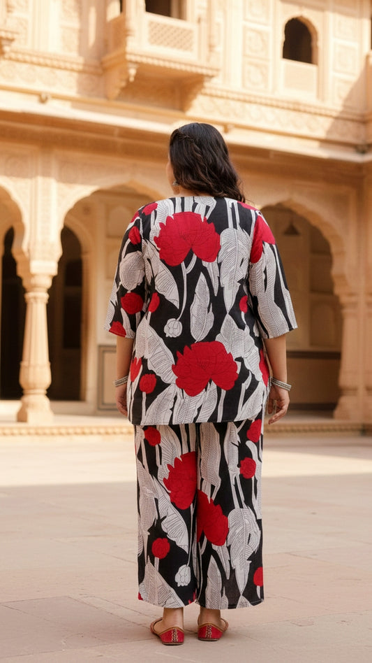 Plus Size Red & White Cotton Co-ord Set – Comfortable Everyday Wear for Women