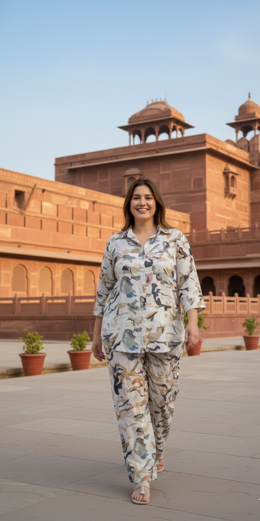 Elegant Printed Co-Ord Set for Women | Premium Casual Shirt & Pant Set