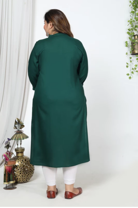 Women Solid Cotton Blend Straight Kurta (100016-Green)