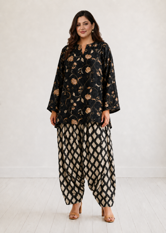 Black Gold Floral Farshi Salwar Co-ord Set