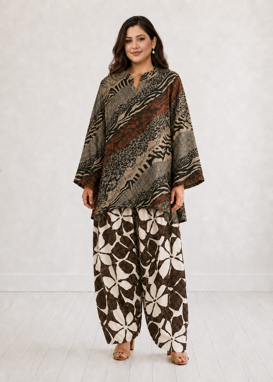 Olive Animal Mix Print Farshi Salwar Co-ord Set
