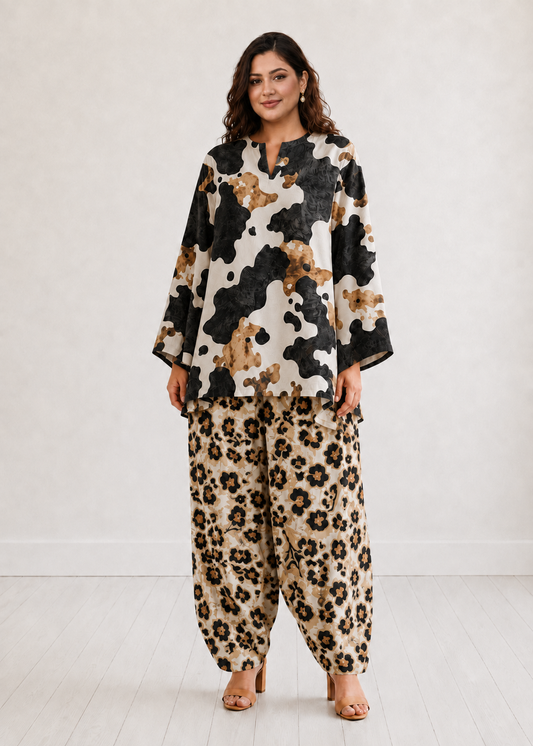 Black Tan Abstract Farshi Salwar Co-ord Set