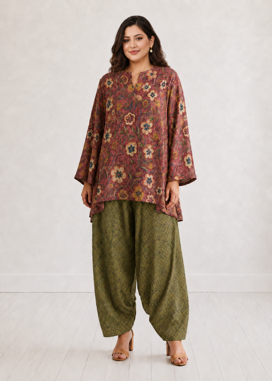 Mauve Kalamkari Floral Farshi Salwar Co-ord Set