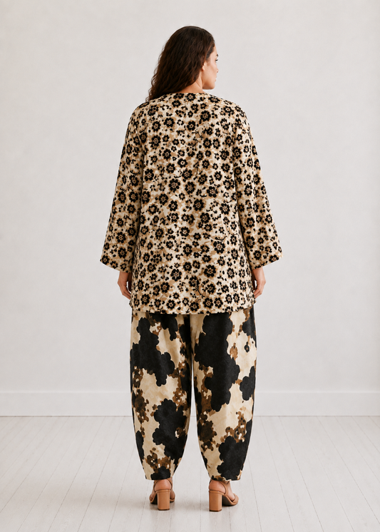Beige Black Blossom Farshi Salwar Co-ord Set