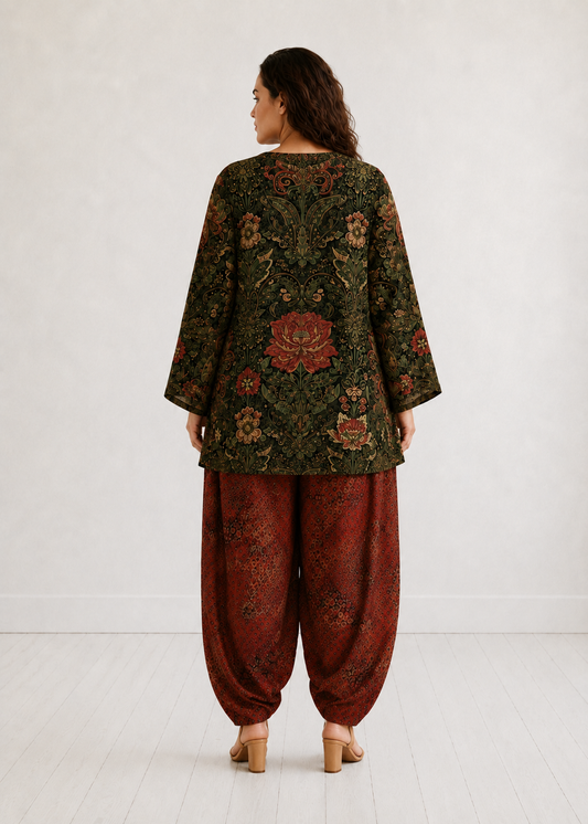 Olive Green Heritage Floral Farshi Salwar Co-ord Set