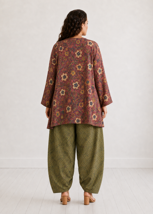 Mauve Kalamkari Floral Farshi Salwar Co-ord Set