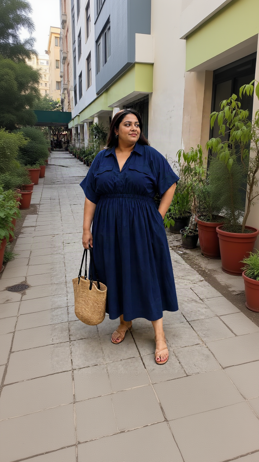 Navy Blue Shirt Dress - Plus Size by Flavia