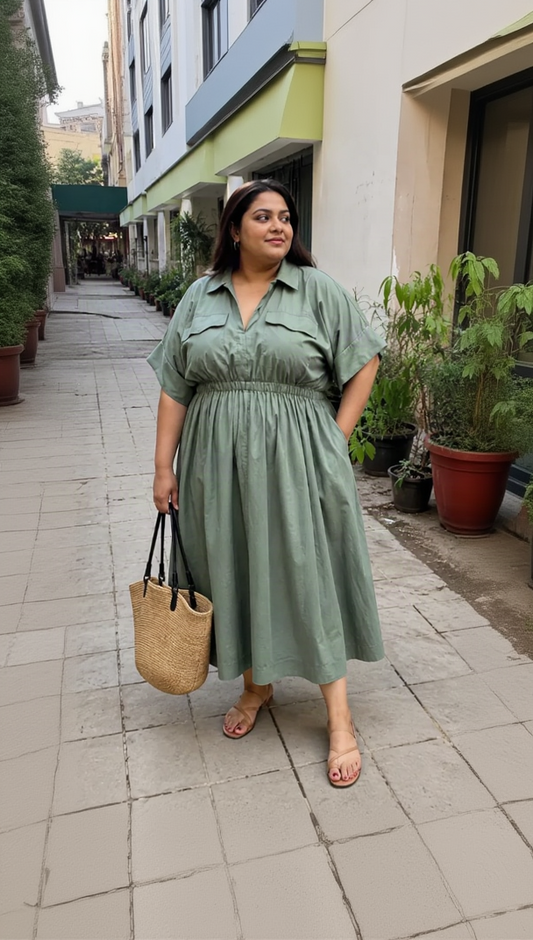 Eucalyptus Green Collared Shirt Dress