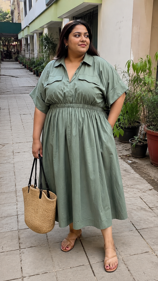 Sage Green Collared Shirt Dress