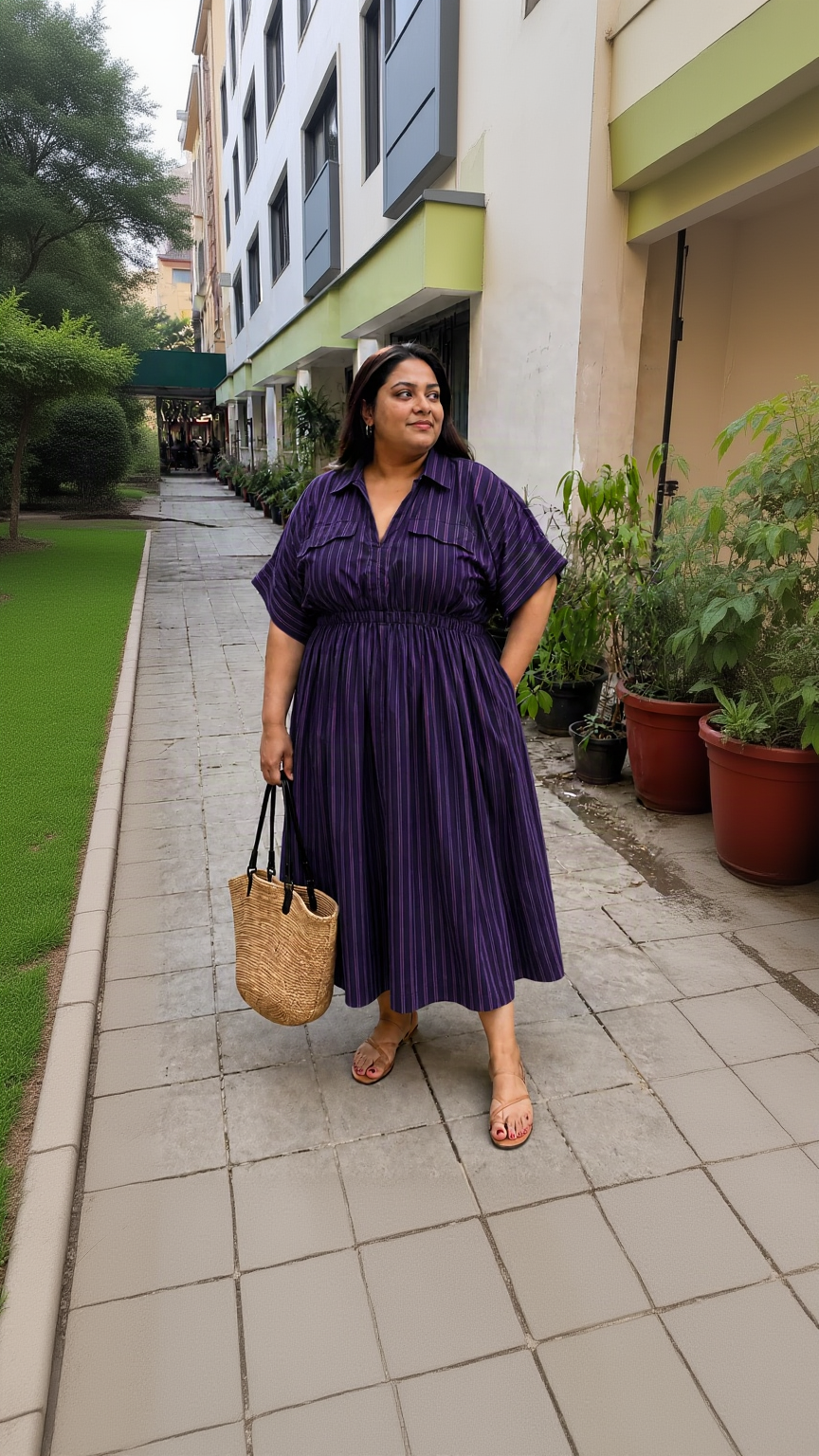 Purple Striped Shirt Dress - Plus Size by Flavia