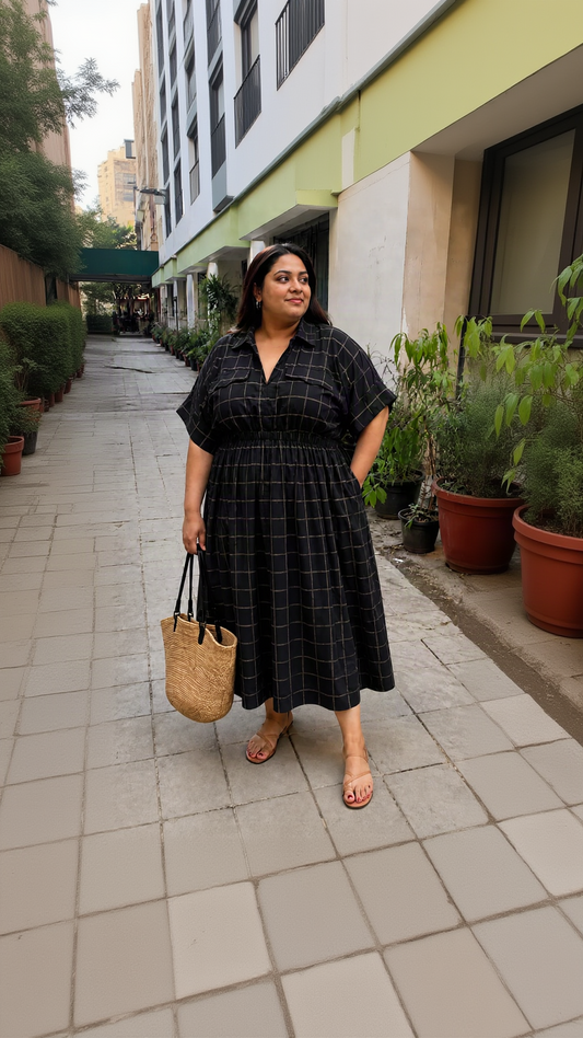 Black Checked Shirt Dress