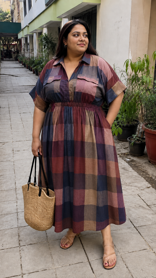 Berry Multicolor Check Shirt Dress