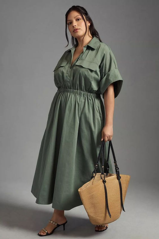 Eucalyptus Green Collared Shirt Dress