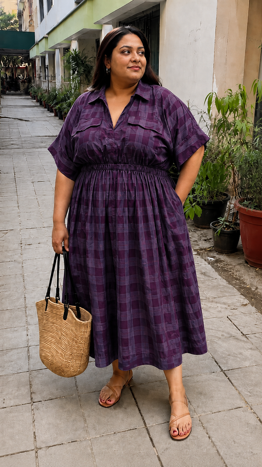 Plum Plaid Check Shirt Dress