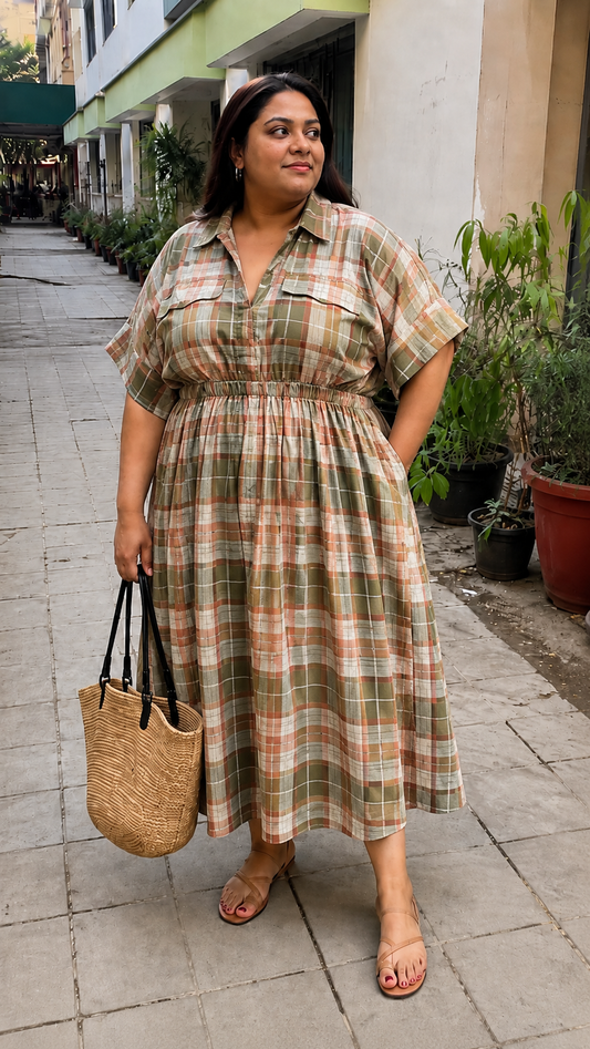 Olive Rust Plaid Shirt Dress