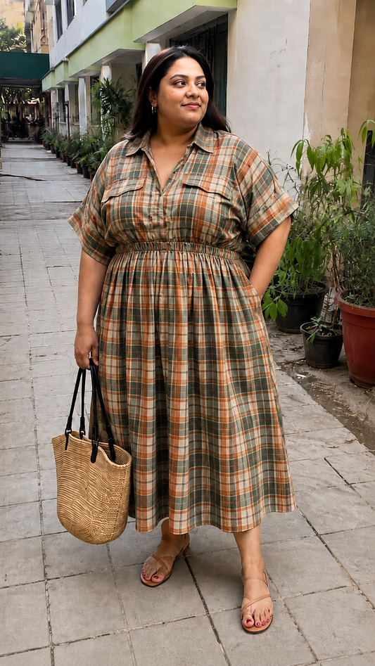 Sage Rust Plaid Shirt Dress