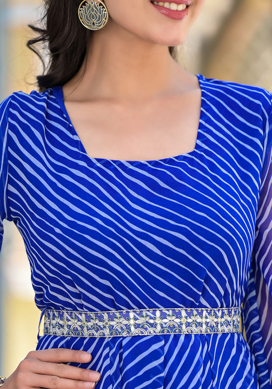 Blue Leheriya anarkali gown | | Shop stylish women's clothing online at Label Flavia |