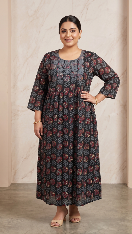 Noir Gulmohar Cotton Flare Dress ✨