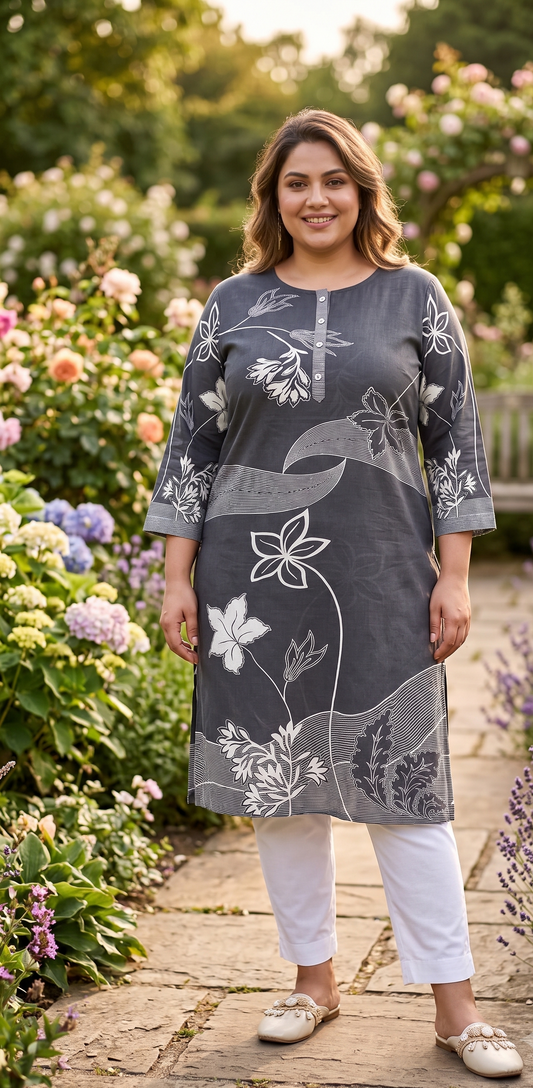 Linear Plus Size Straight Kurta