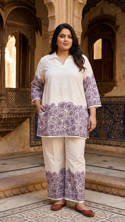 Modern White Rayon Co-Ord Set for Women | Floral Printed Matching Set | Chic Minimal Outfit