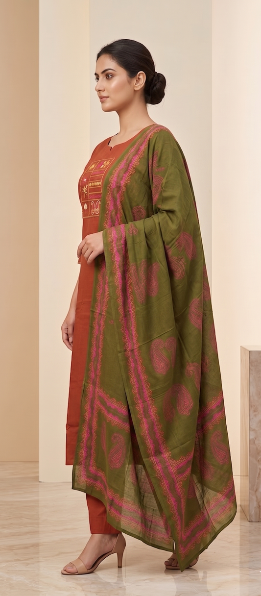 Aabroo Rust Bloom Kurta Set