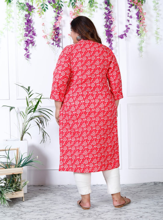 Women Printed Cotton Blend Straight Kurta (100003-Pink)