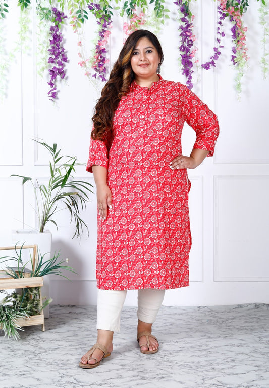 Women Printed Cotton Blend Straight Kurta (100003-Pink)