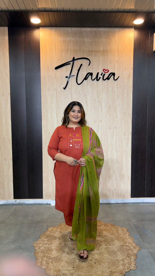 Aabroo Rust Bloom Kurta Set