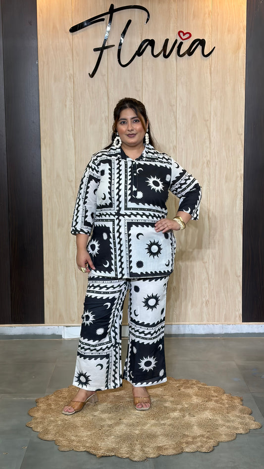 Plus Size Black Abstract Cotton Co-ord Set – Comfortable Everyday Wear