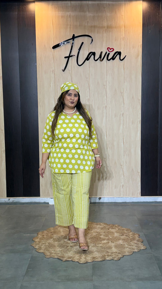 Lime Green Polka Dot Cotton Co-Ord Set