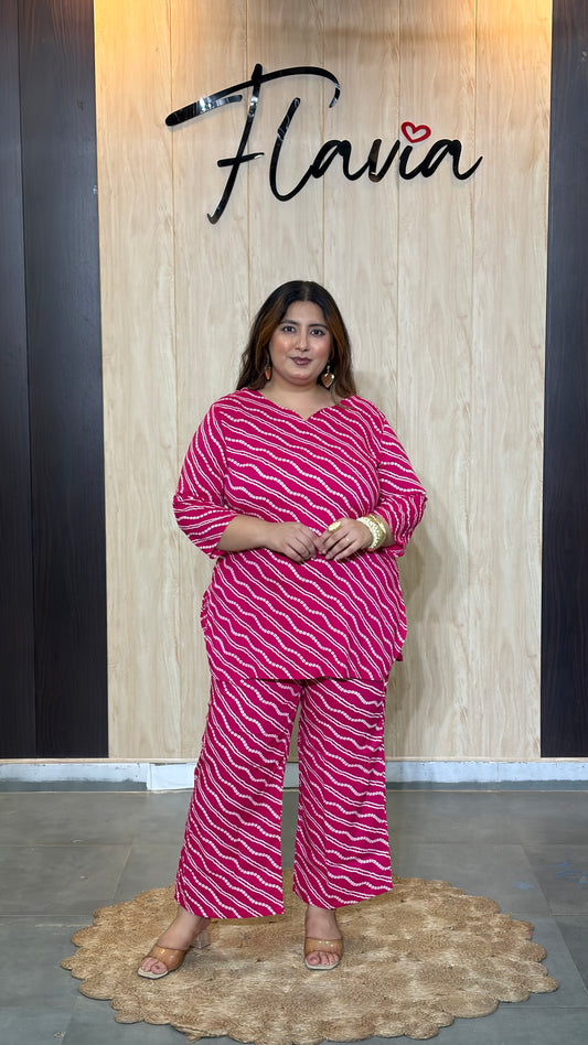 Plus Size Pink Printed Cotton Co-ord Set – Comfortable Everyday Wear for Women