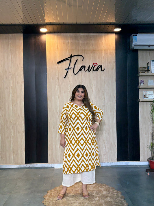 Orange Printed Cotton Gown Kurti with Gotta Work