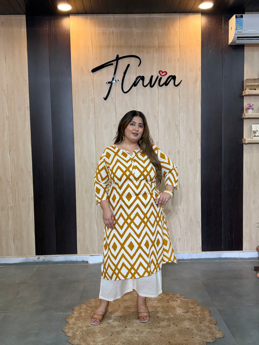 Orange Printed Cotton Gown Kurti with Gotta Work