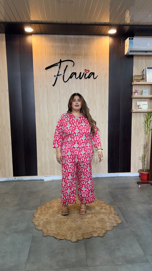 Plus Size Pink Printed Cotton Co-ord Set – Comfortable Everyday Wear for Women (Copy)