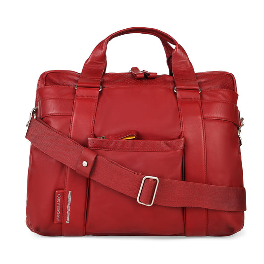 Mandarina Duck Grace Collection Limited Edition Red Geniune Leather Laptop Bag with Shoulder Strap